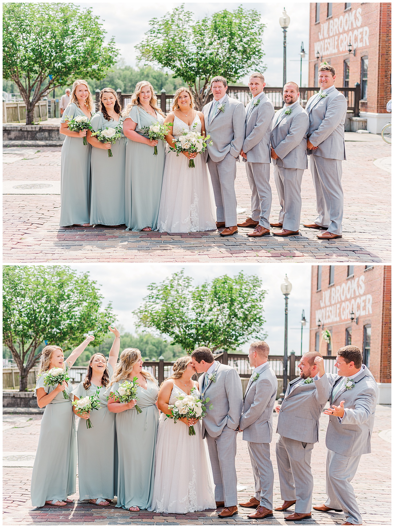 full bridal party posing in Wilmington, NC