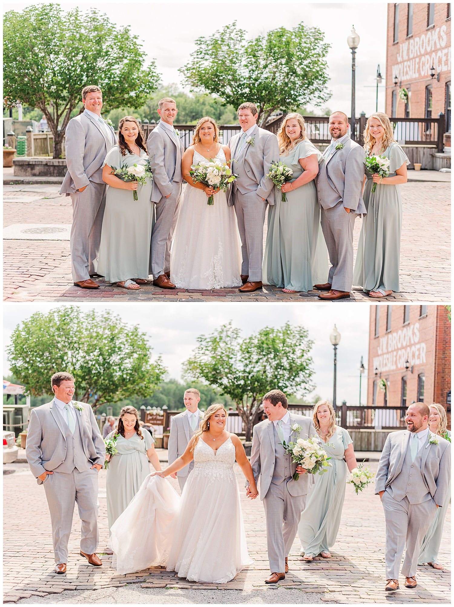 full bridal party walking together in Wilmington, NC