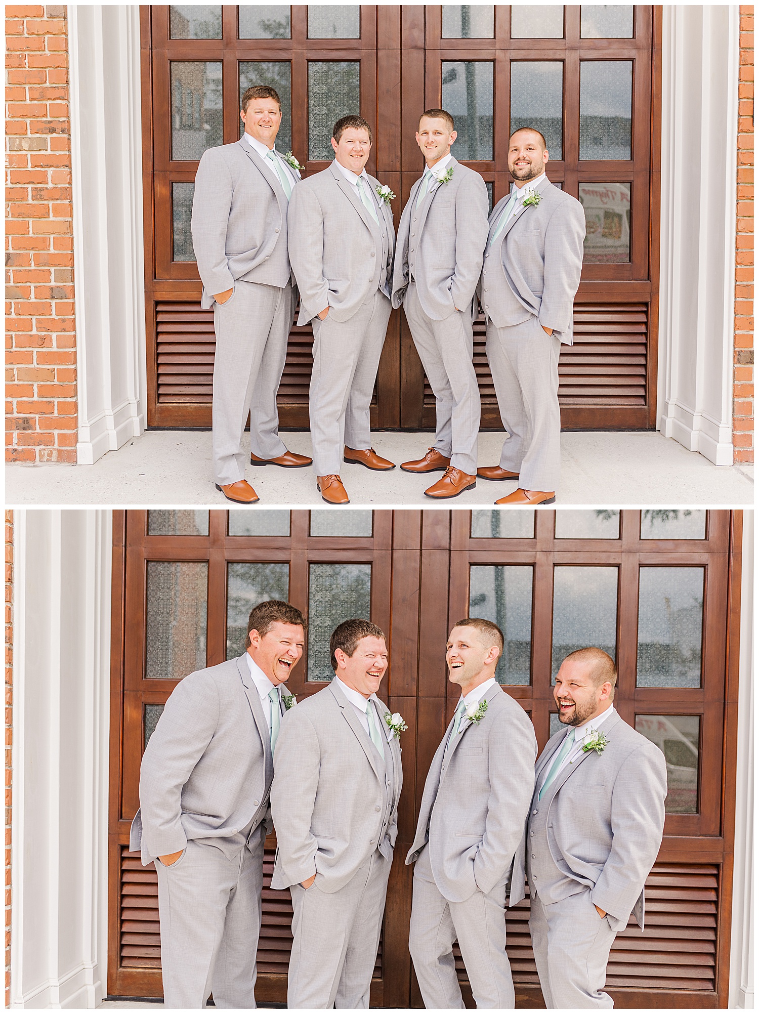 groom and groomsmen posing for photos in Wilmington, NC