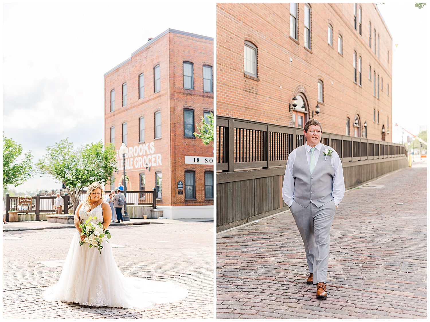 bride and groom portraits in downtown Wilmington, NC