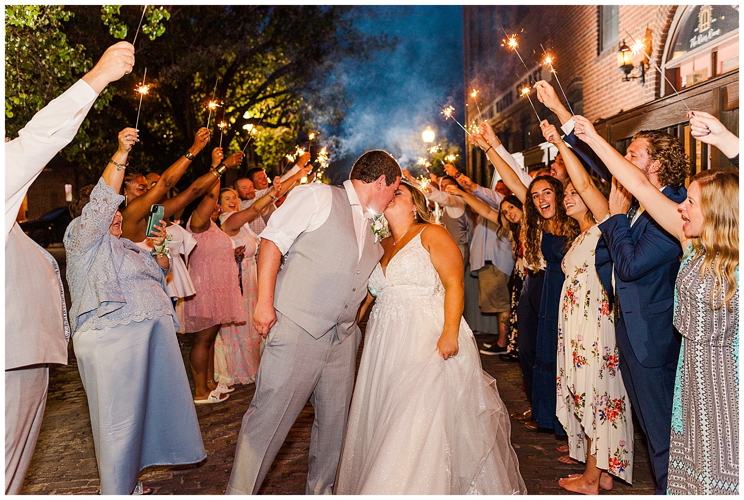 bride and groom sparkler exit at The River Room