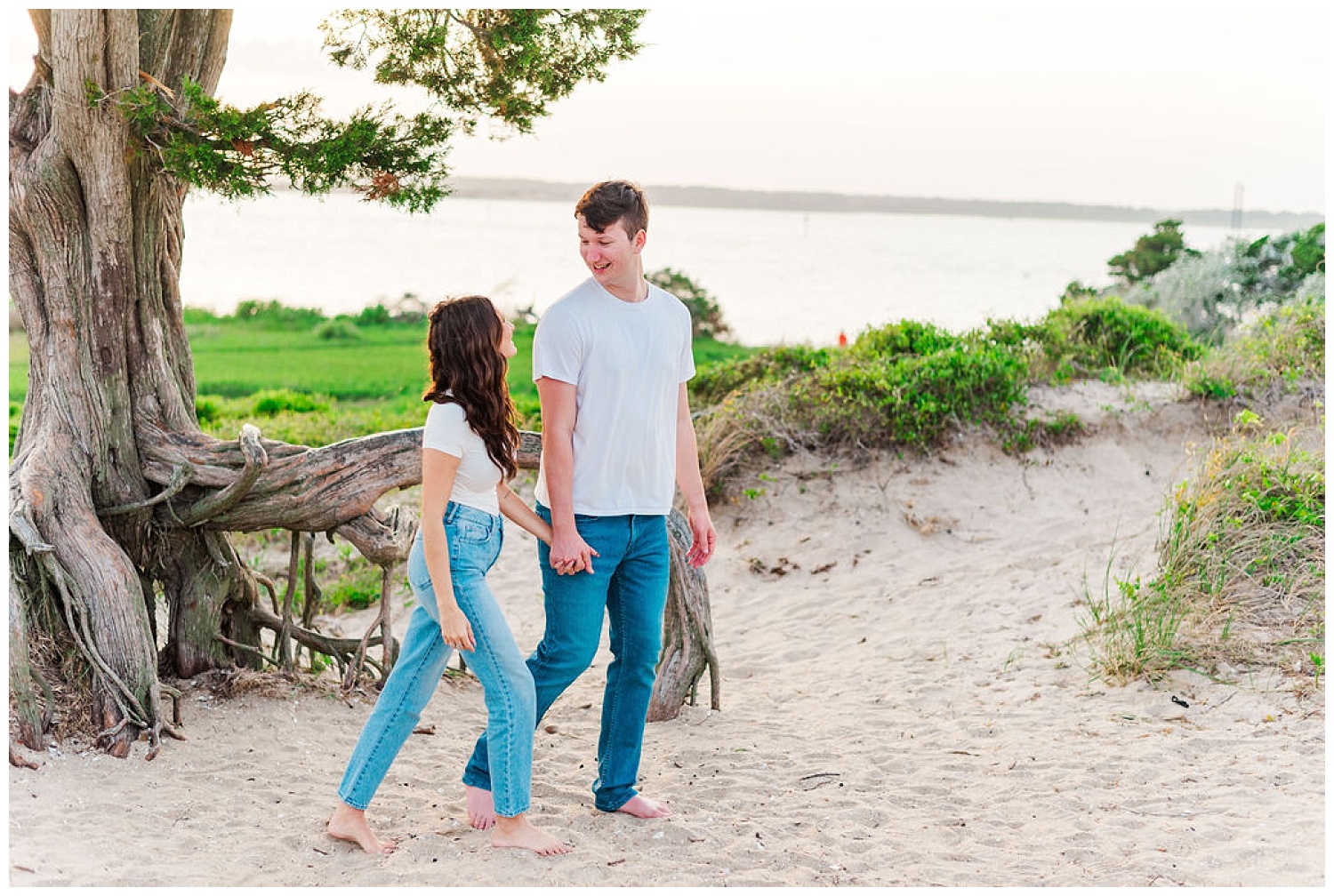 golden hour engagement session at Kure Beach