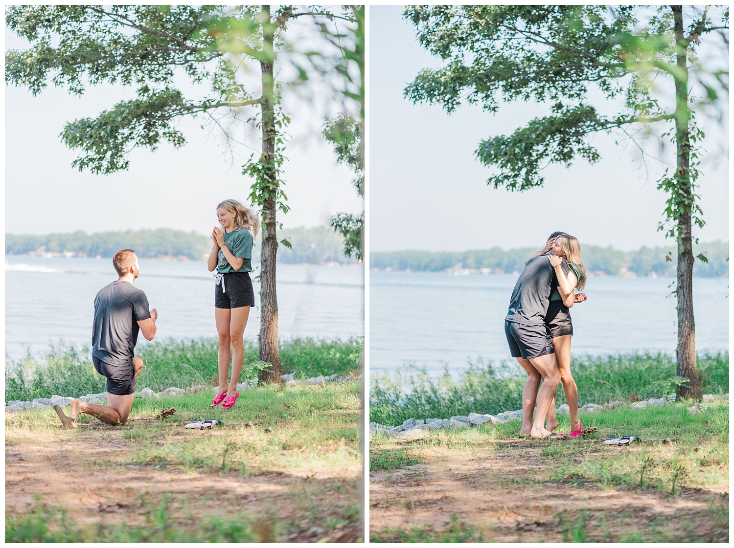 couple getting engaged at Lake Gaston, NC