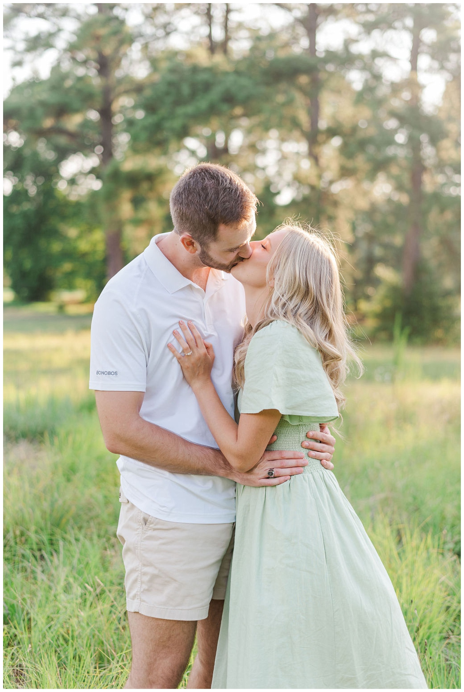 couple kissing at engagement session in North Carolina
