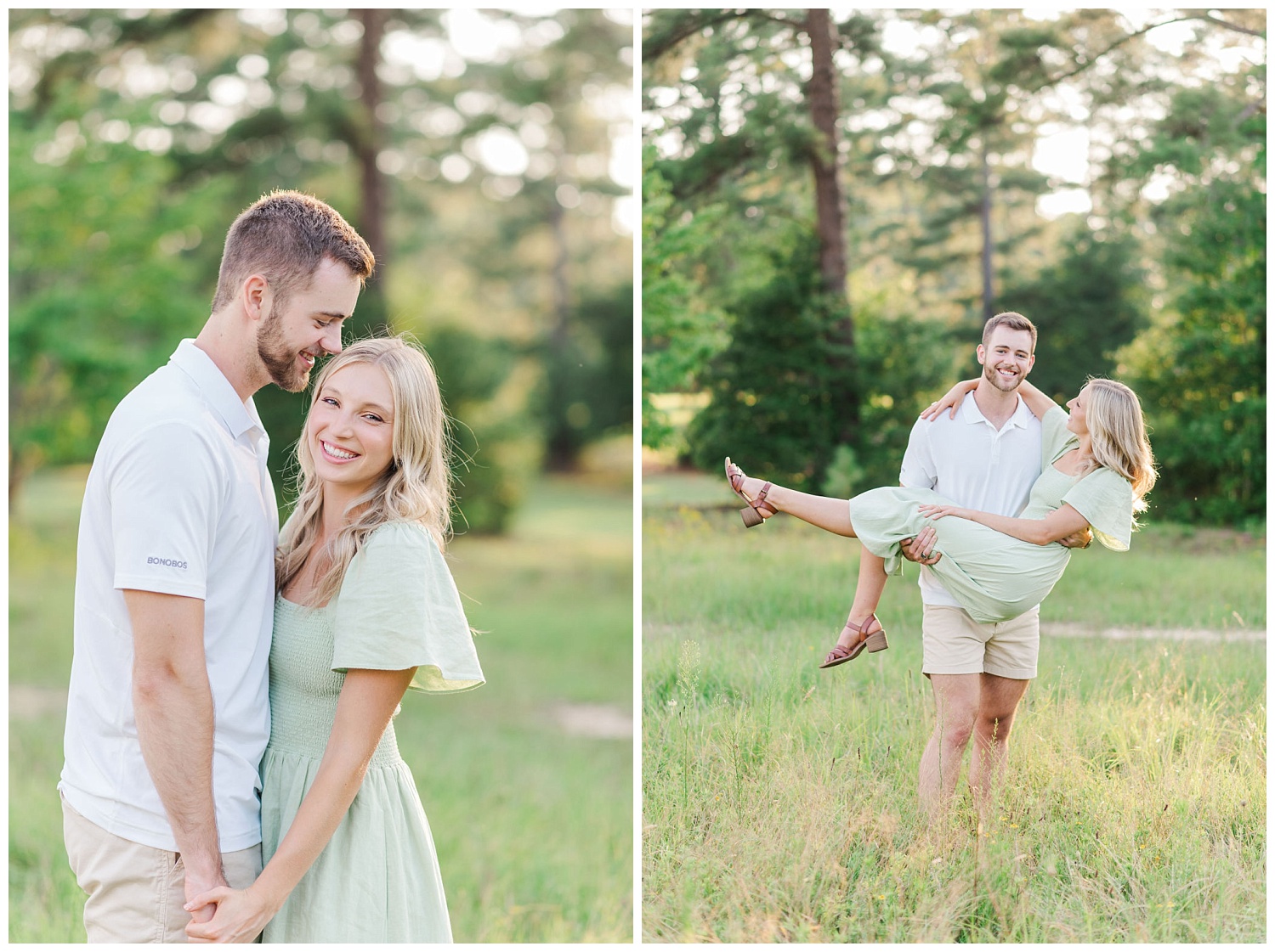 man carrying his fiance during engagement photos in North Carolina