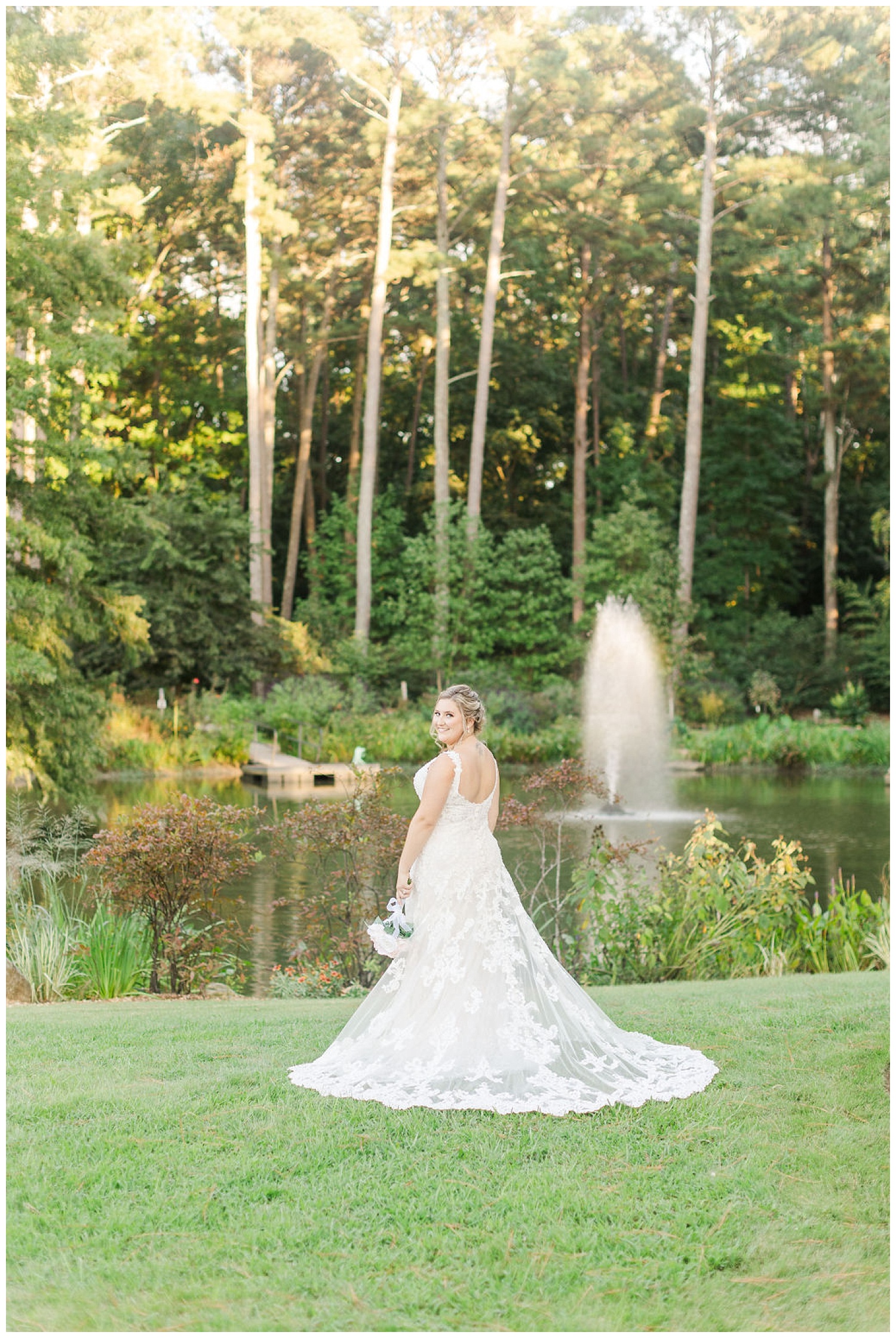 bride turned towards the side at bridal session at Cape Fear Botanical Gardens