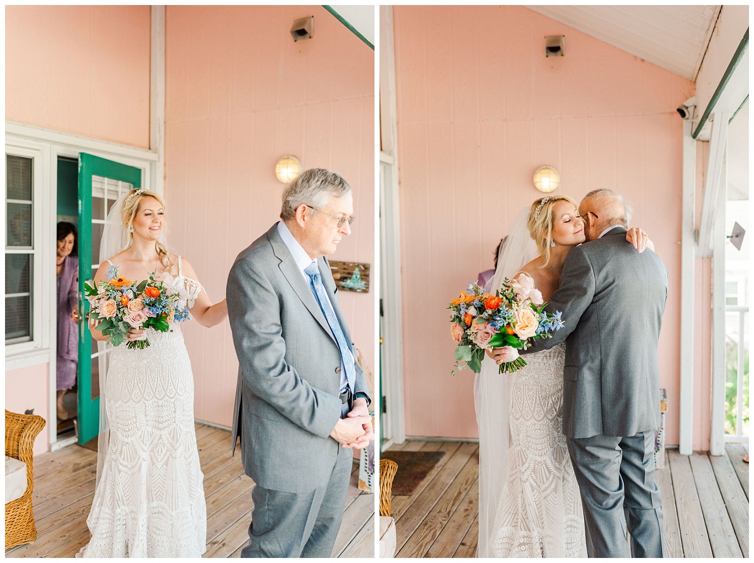 first look with bride and her dad before the wedding