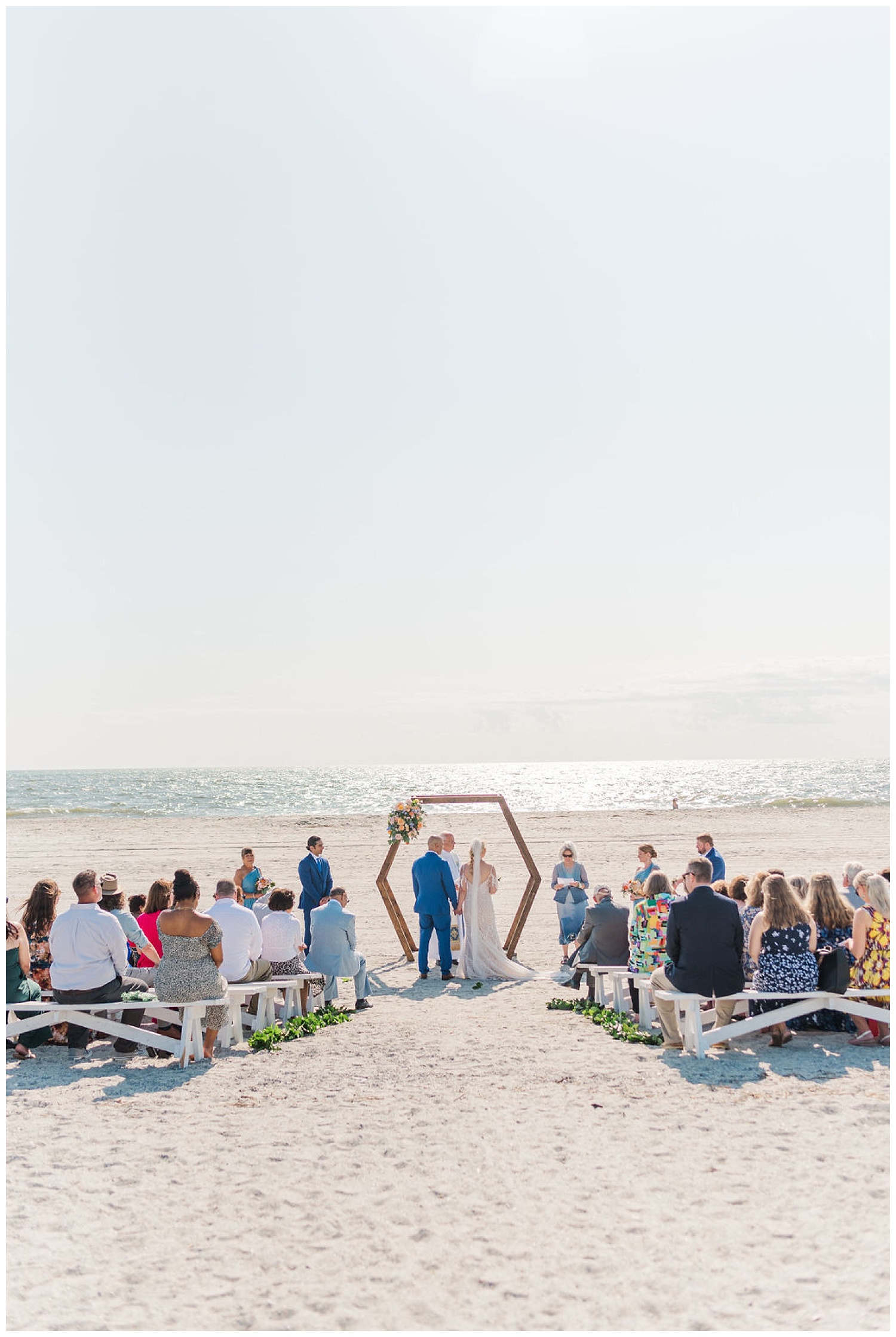 wide view of wedding ceremony at Carolina Beach in North Carolina
