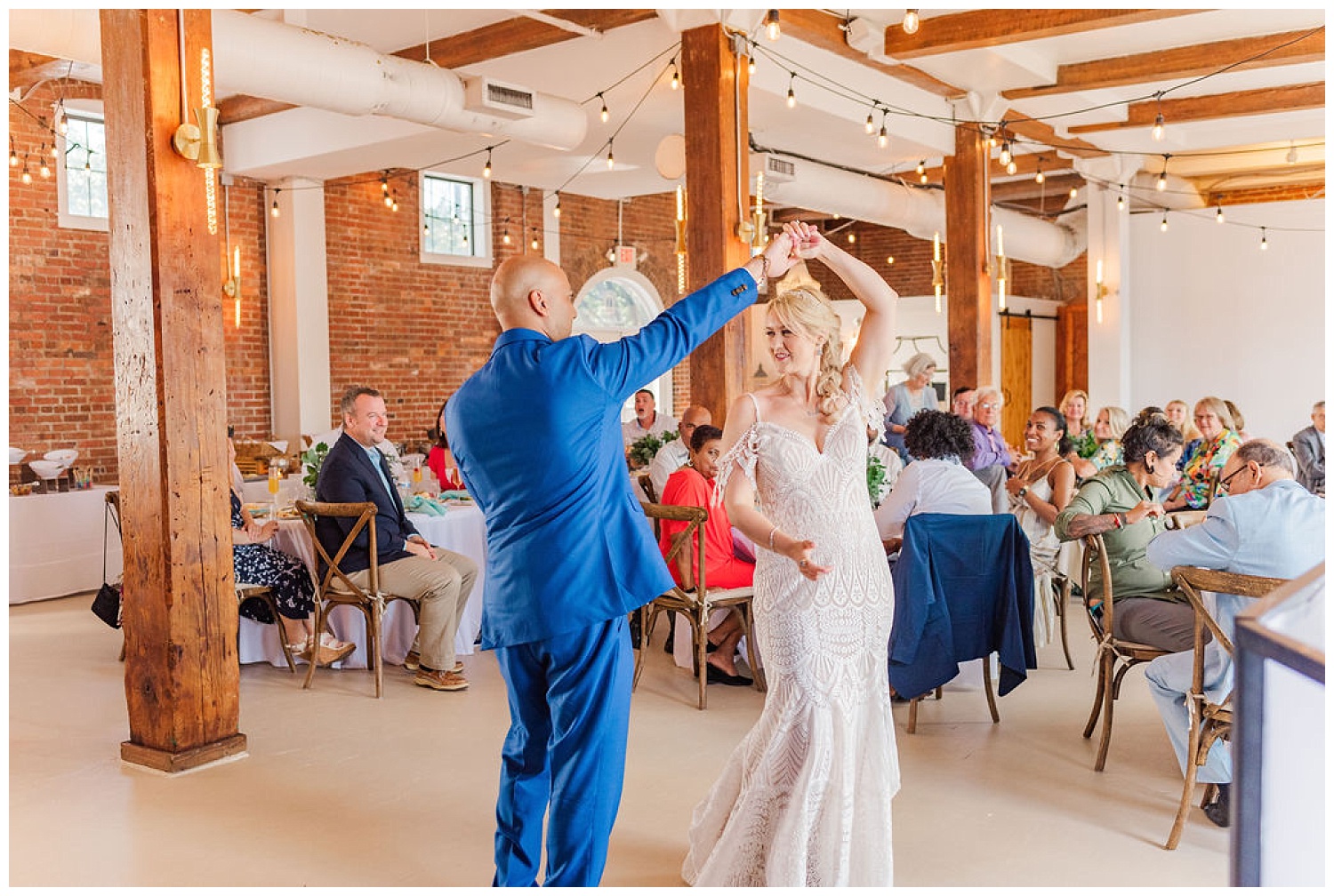bride and groom having their first dance at the River Room