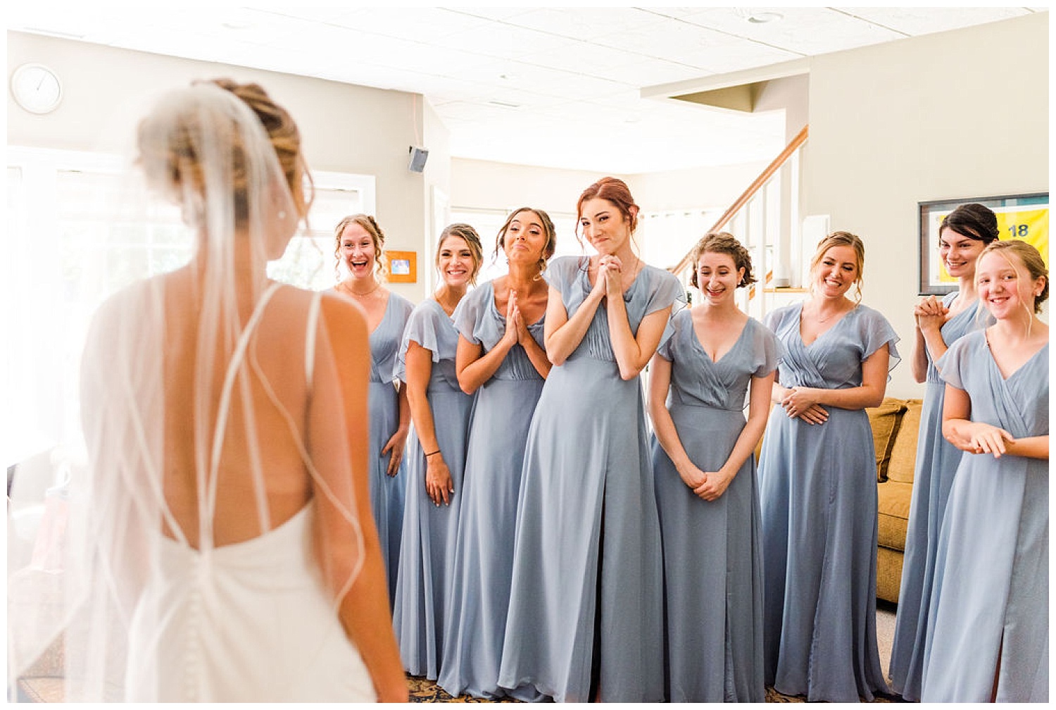 first look with the bride and her bridesmaids