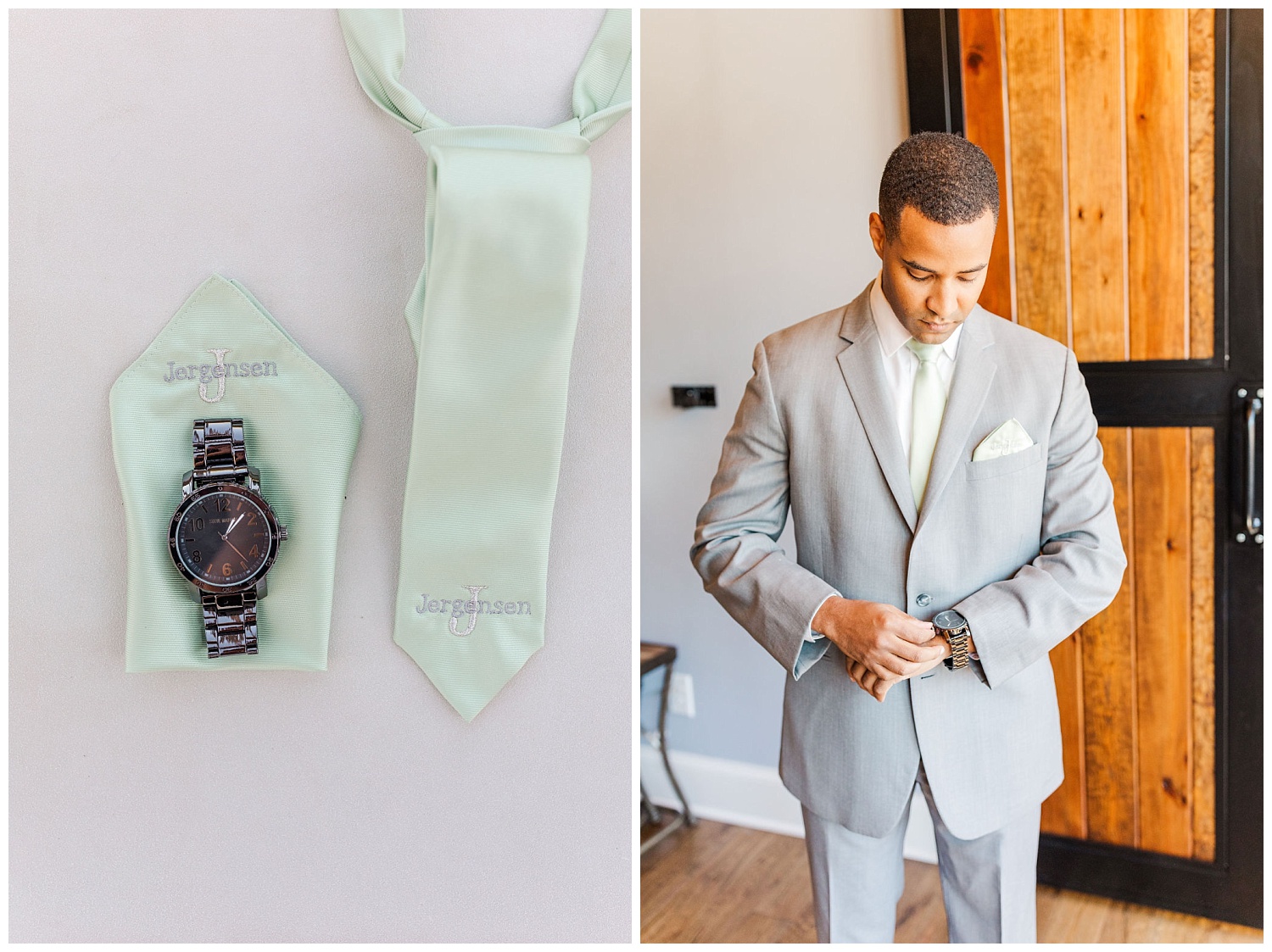 groom getting ready and adjusting his watch