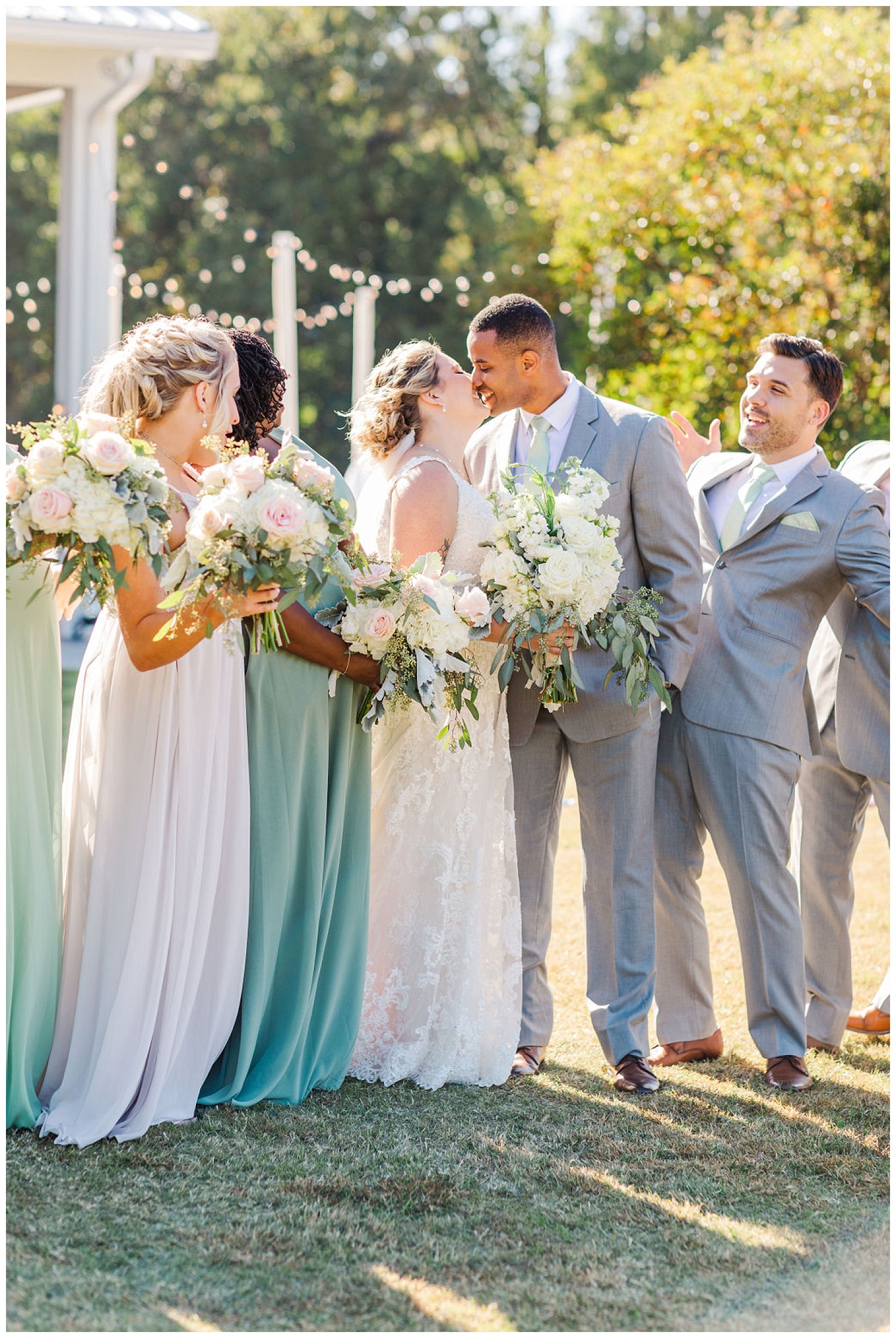 bride and groom kissing at North Carolina wedding