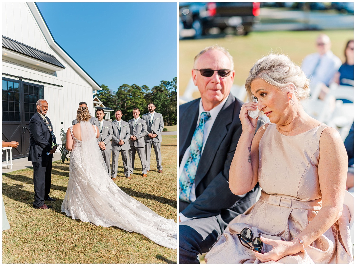 bride's mom crying at fall wedding in North Carolina