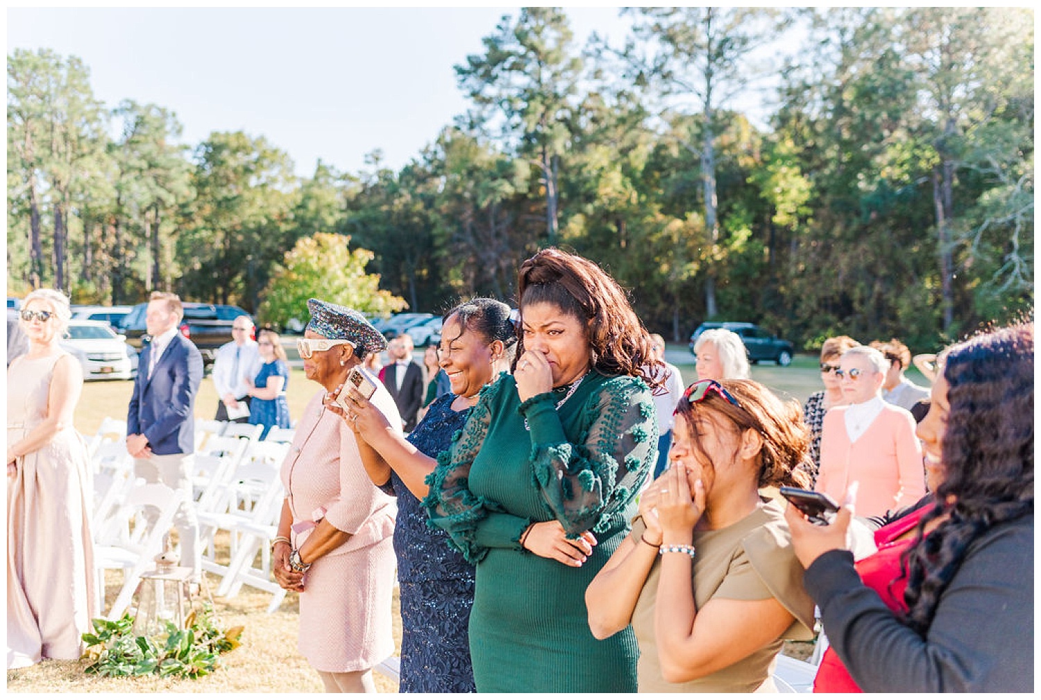 wedding guests crying at ceremony at The Carolina Barn