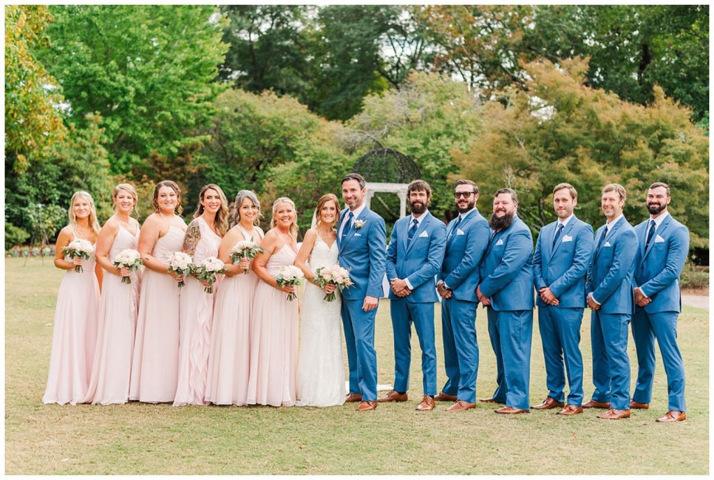 full bridal party at New Hanover County Arboretum in NC