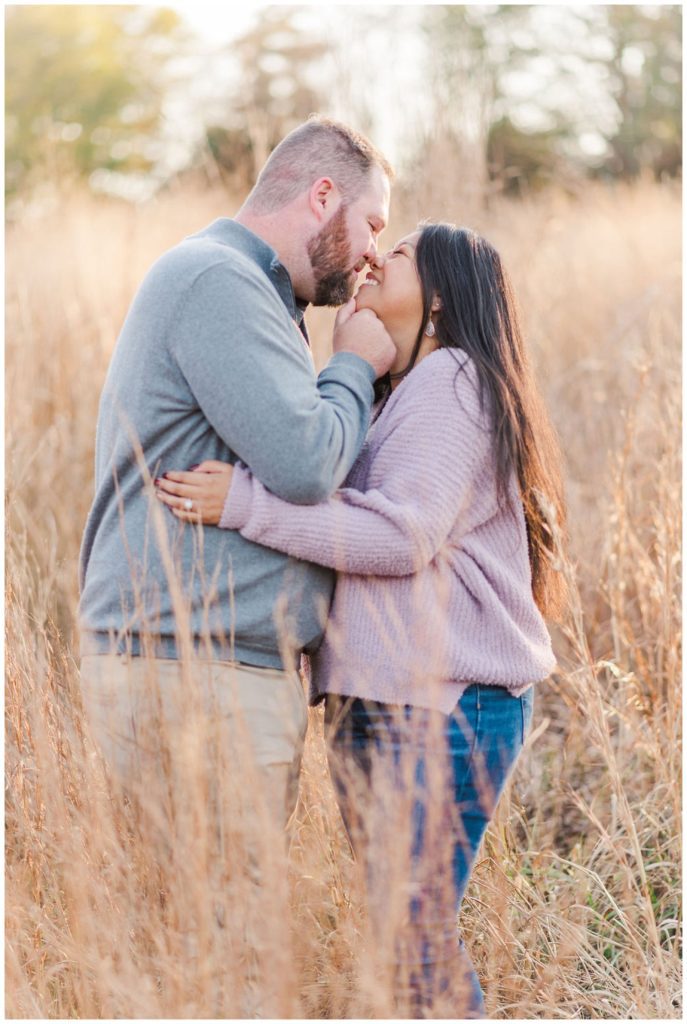 couple kissing at North Carolina engagement session