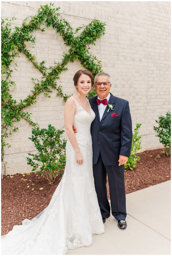 first look with bride and dad at fall wedding in Raleigh NC