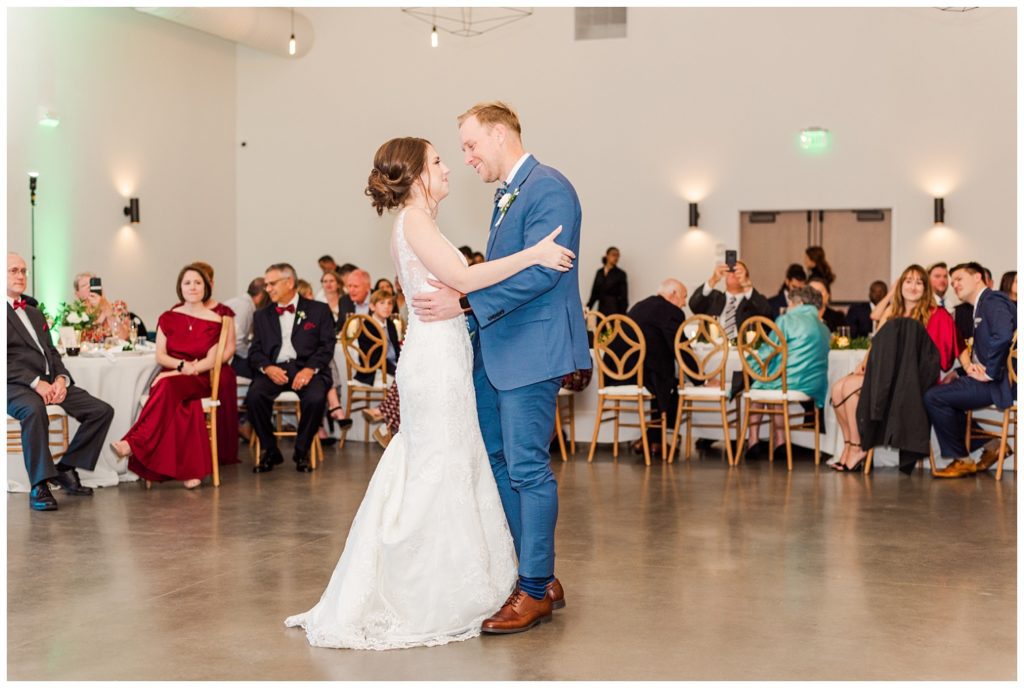 bride and groom first dance at fall wedding 