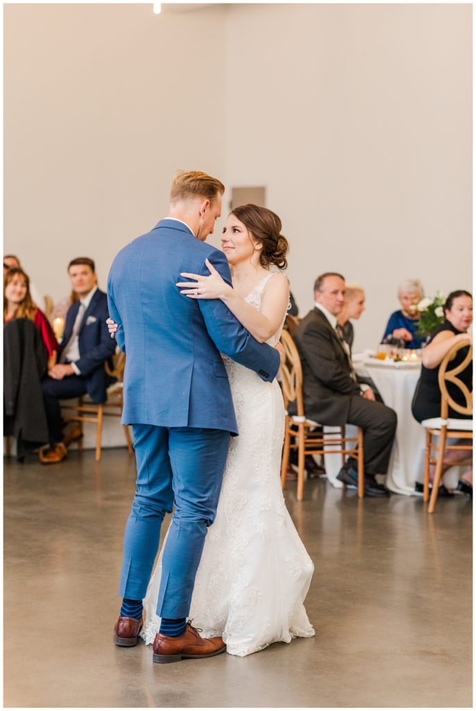 bride and groom first dance at fall wedding in Raleigh