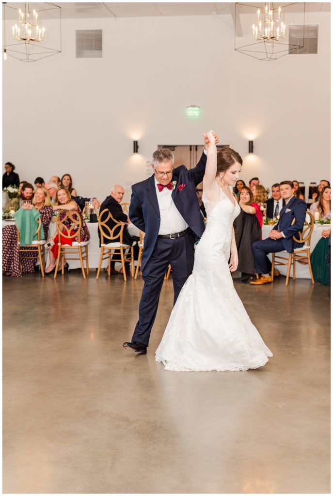 bride dancing with dad at fall wedding in Raleigh