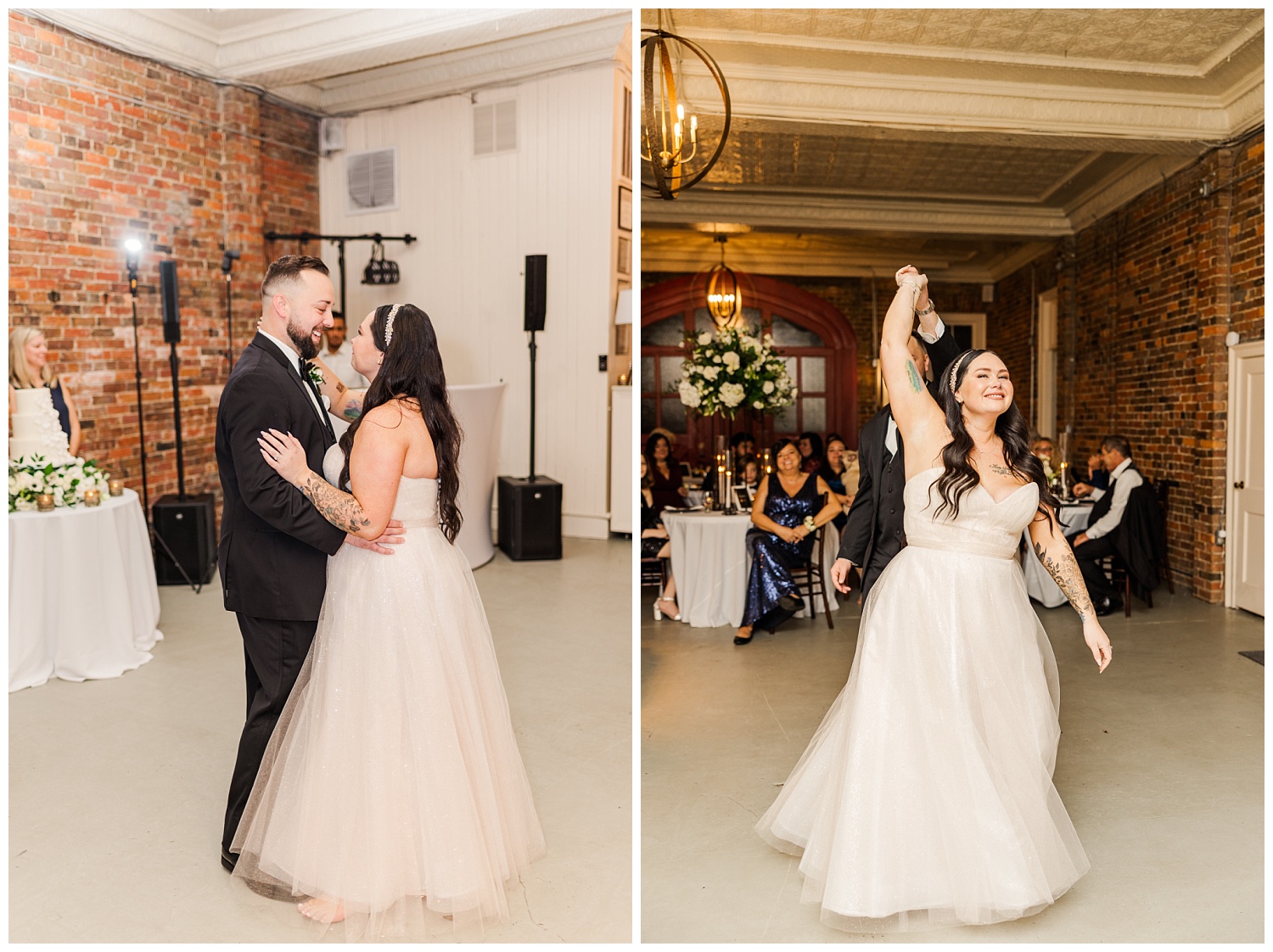 bride and groom first dance at downtown Wilmington wedding venue