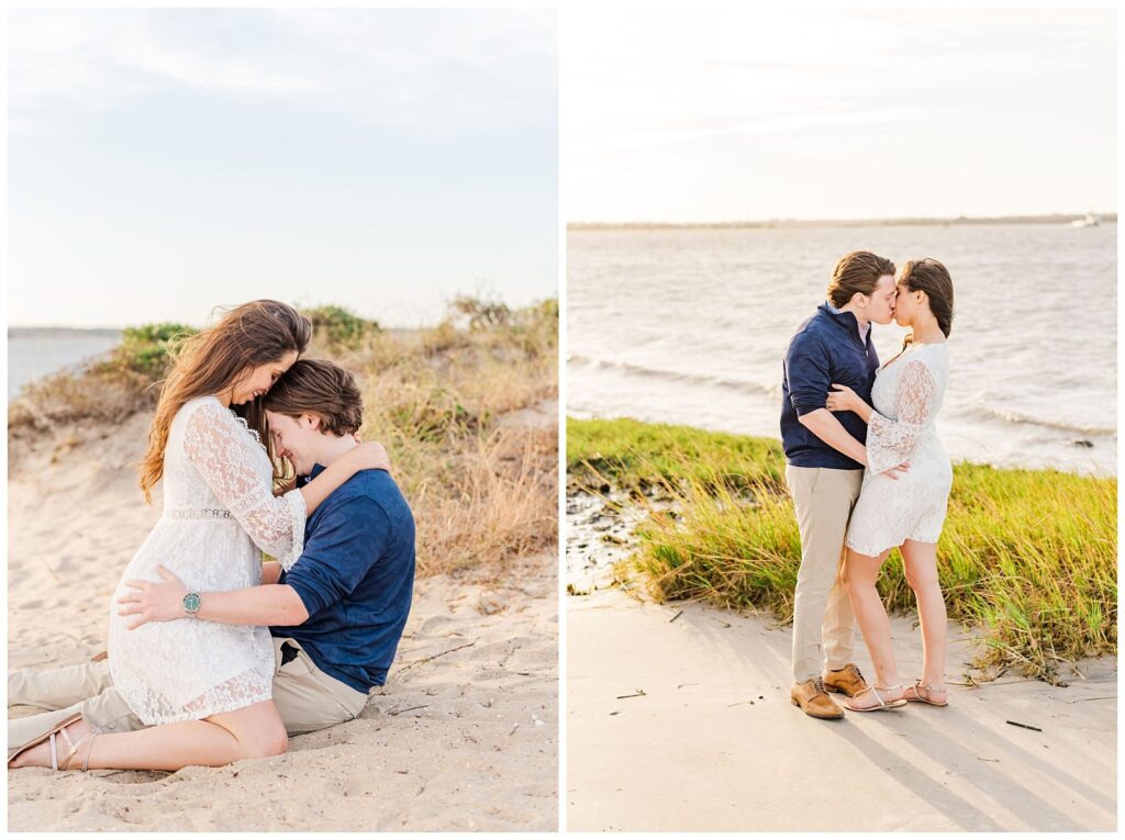 couple kissing on the beach in North Carolina