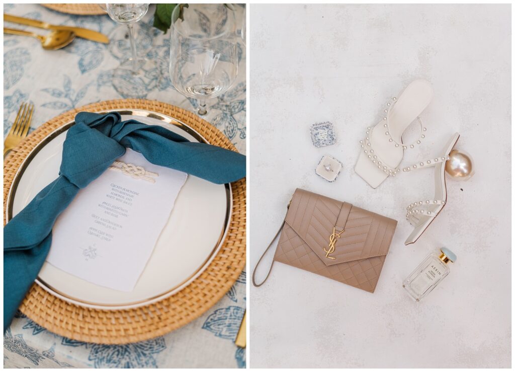 close up details of place settings at Charleston S.C. elopement