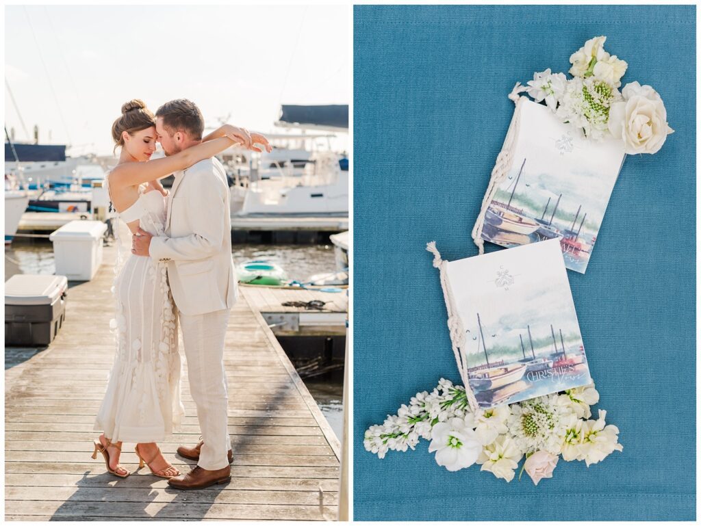 watercolor vow books on blue background in Charleston