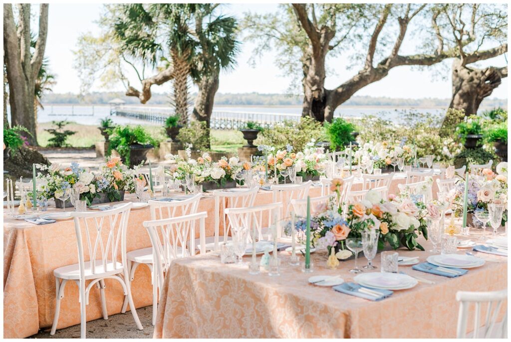 reception tables near the river at Lowndes Grove