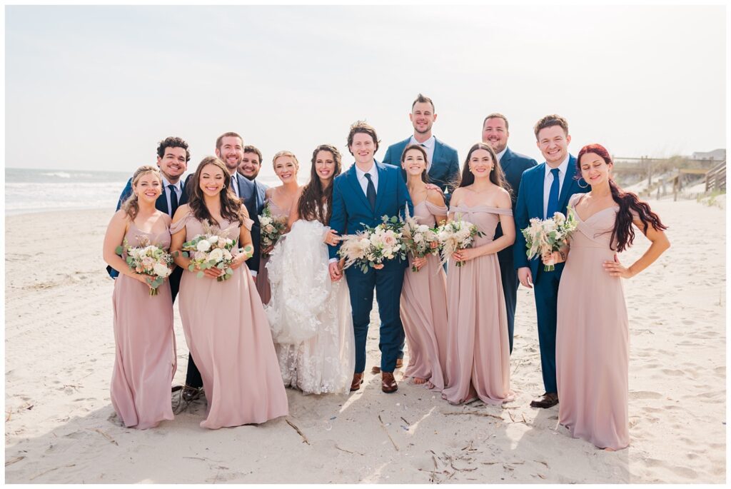 bridal party on the beach at Ocean Isle wedding