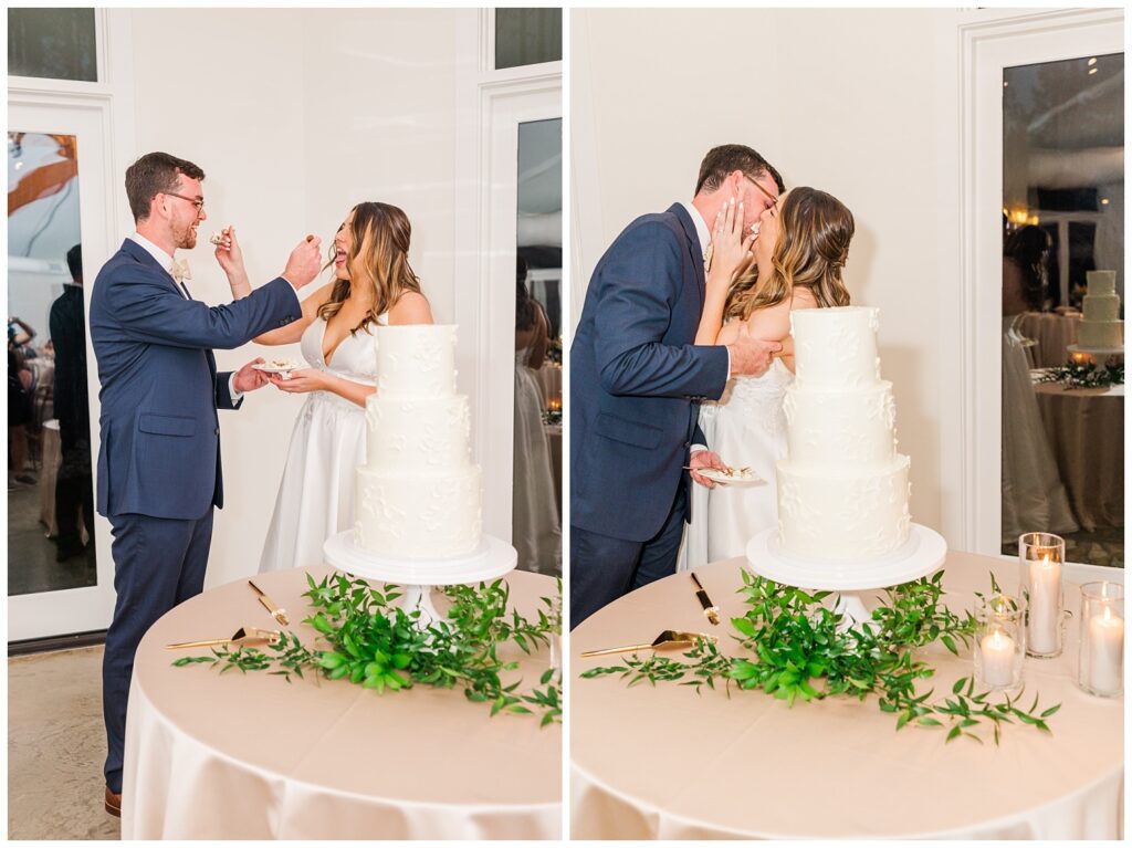 bride and groom cutting their cake at North Carolina reception
