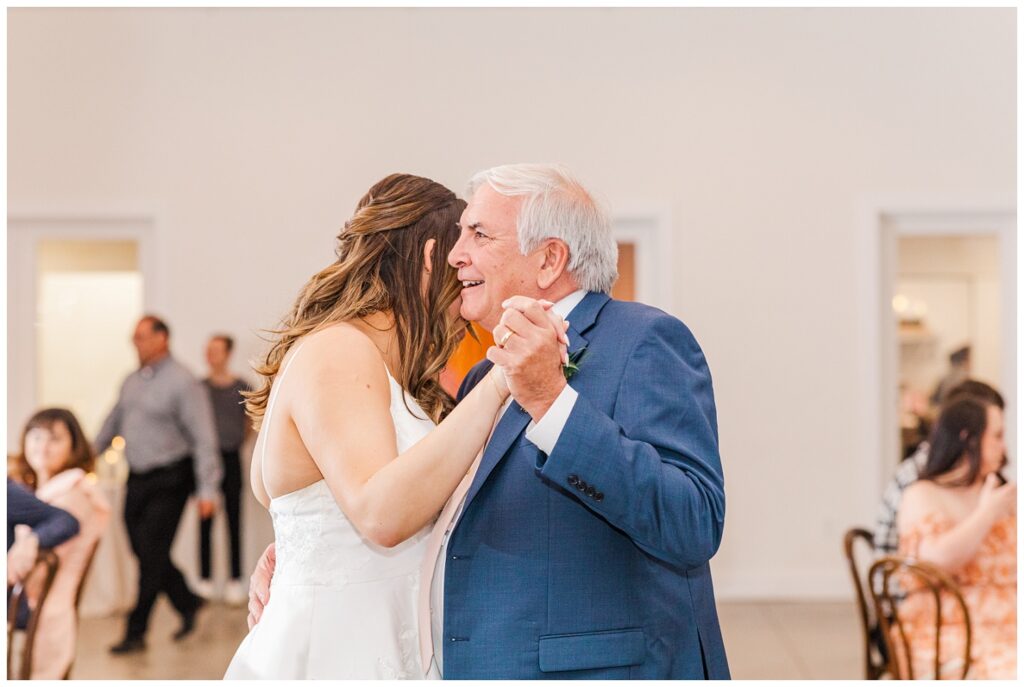 bride and dad having first dance at wedding reception in North Carolina
