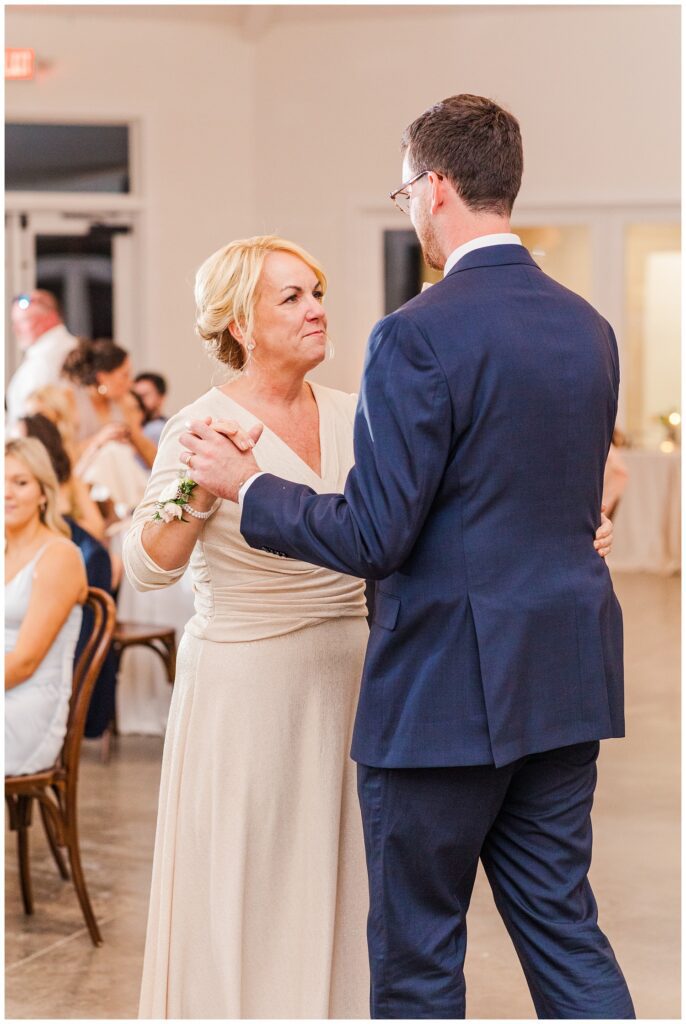 groom and mom having first dance at wedding reception in North Carolina