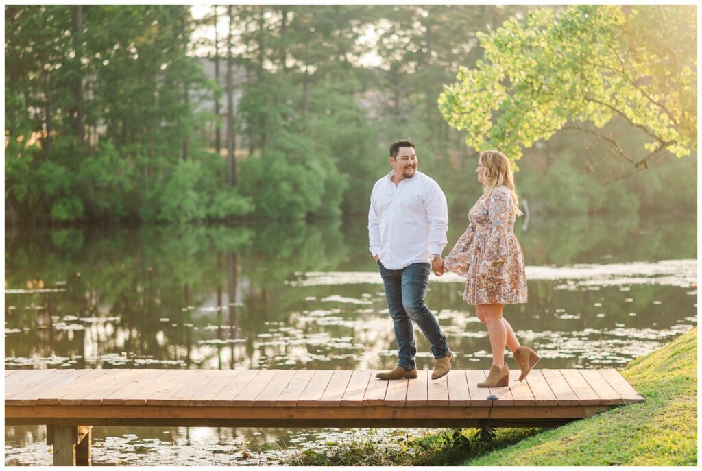 farm engagement session on a dock in North Carolina