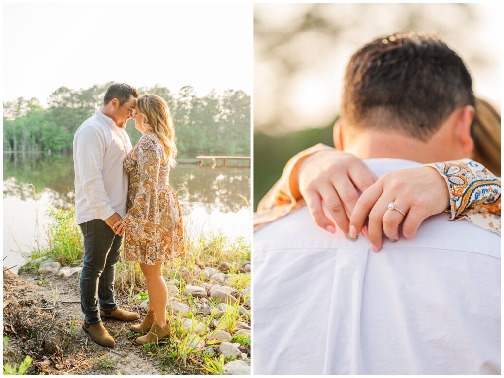 farm engagement session on a pond in North Carolina