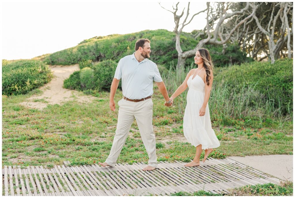 engagement shoot on the walkway at Fort Fisher, NC