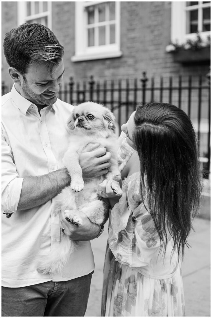 engagement session in London, England with the couple's dog