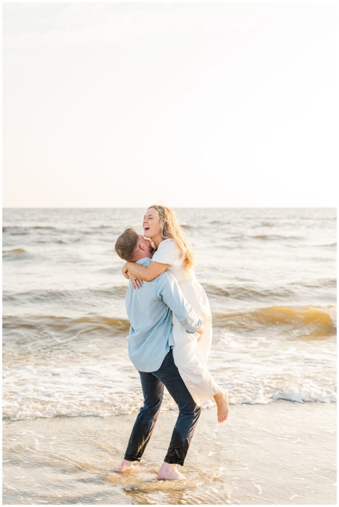 summer engagement session at the beach at Oak Island, NC
