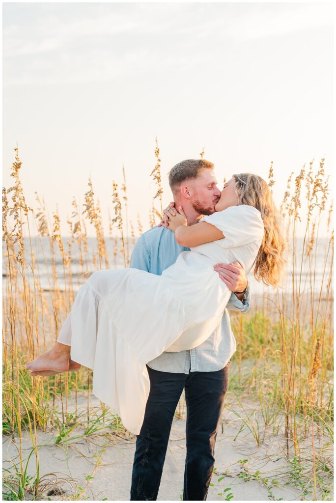 couples engagement session at Oak Island, NC in the summer