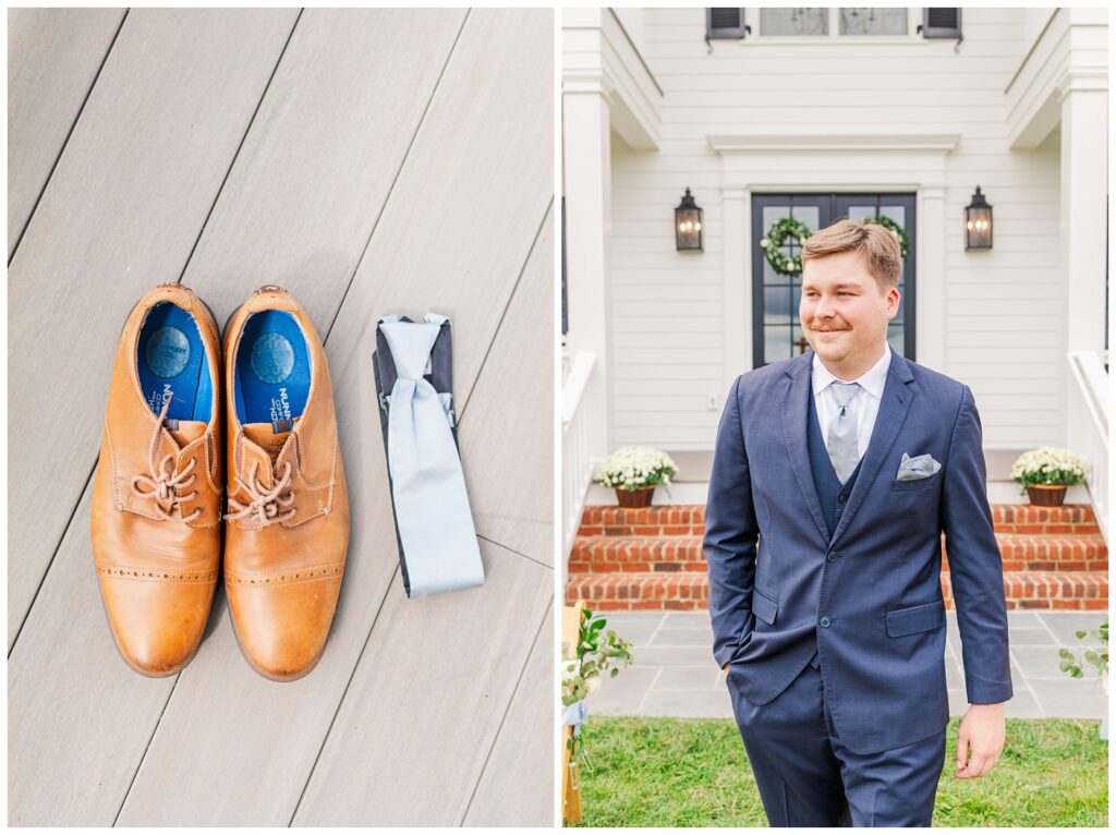 groom's shoes and neck tie details at Richmond Va wedding venue