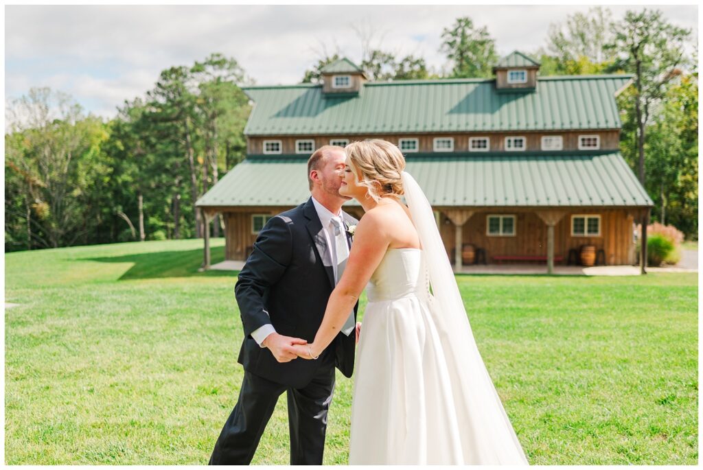 first look between bride and her dad at The Barn at Mattiponi Springs