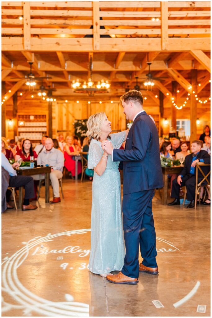 groom dancing with his mom at The Barn at Mattiponi Springs