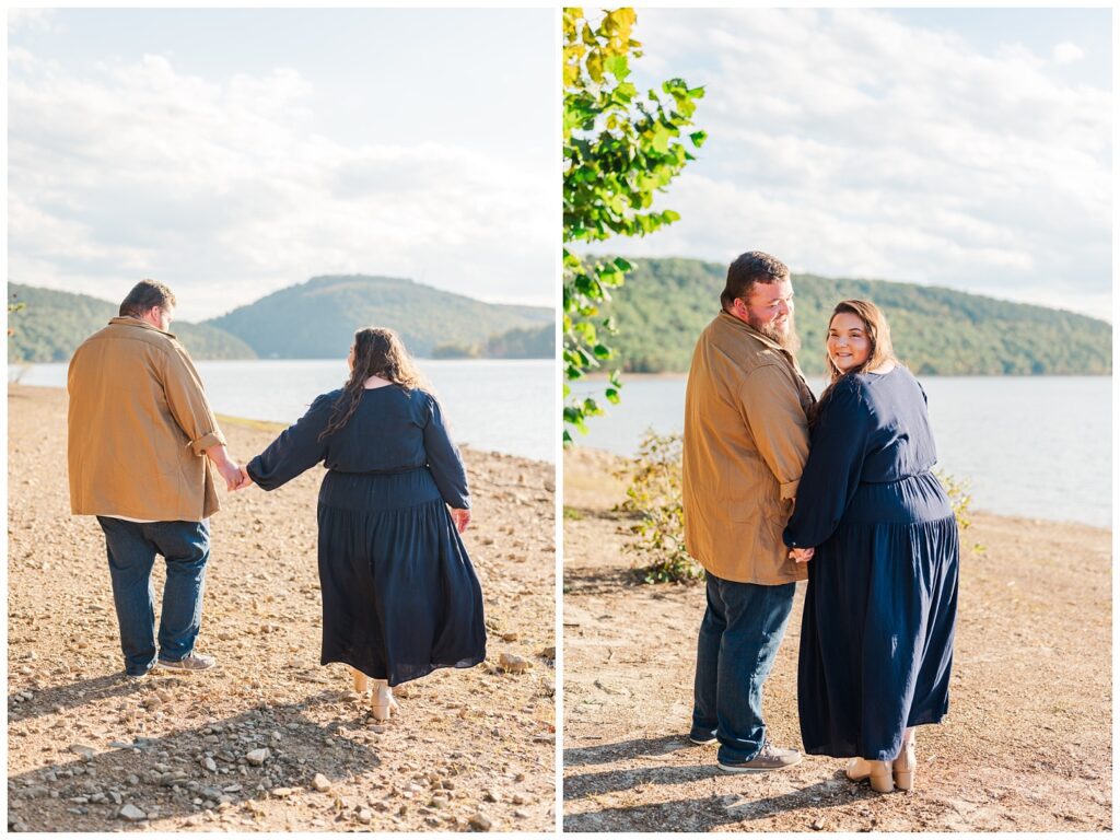 couple smiling together at Carvins Cove engagement session