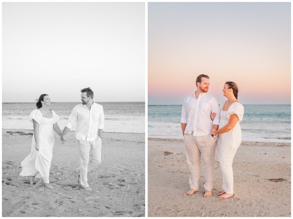 Wrightsville Beach engagement photographer taking portraits during sunset