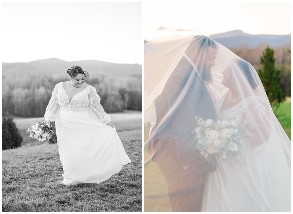 couples' portraits at the Glass Hill Venue for spring wedding in Virginia 