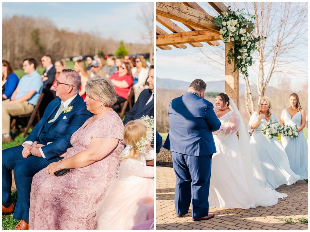 bride's parents look on as the bride and groom exchange their own vows