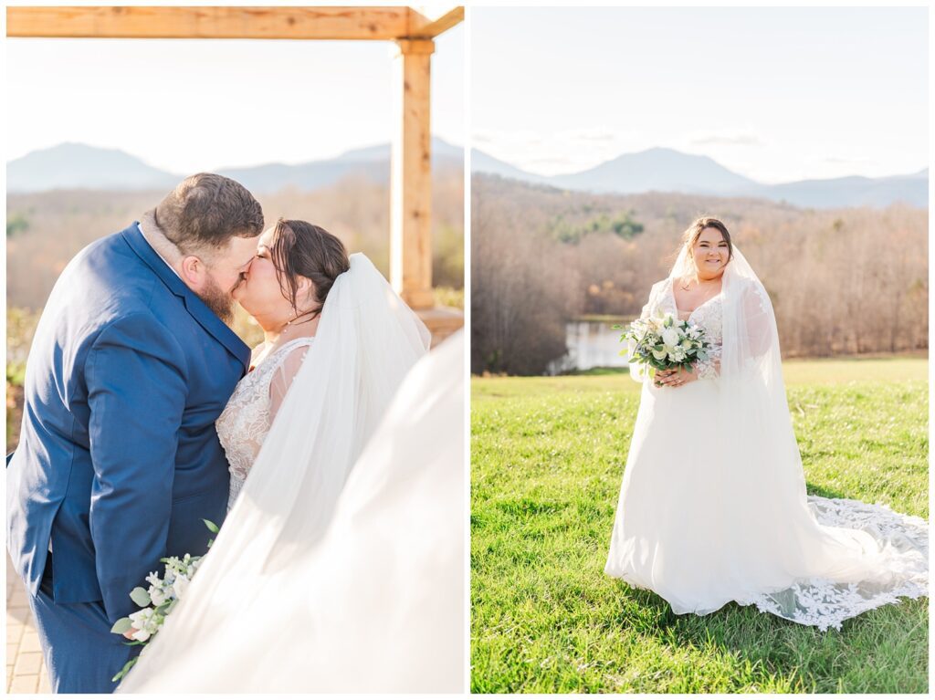 wedding couple share kiss outdoors at Virginia ceremony venue 