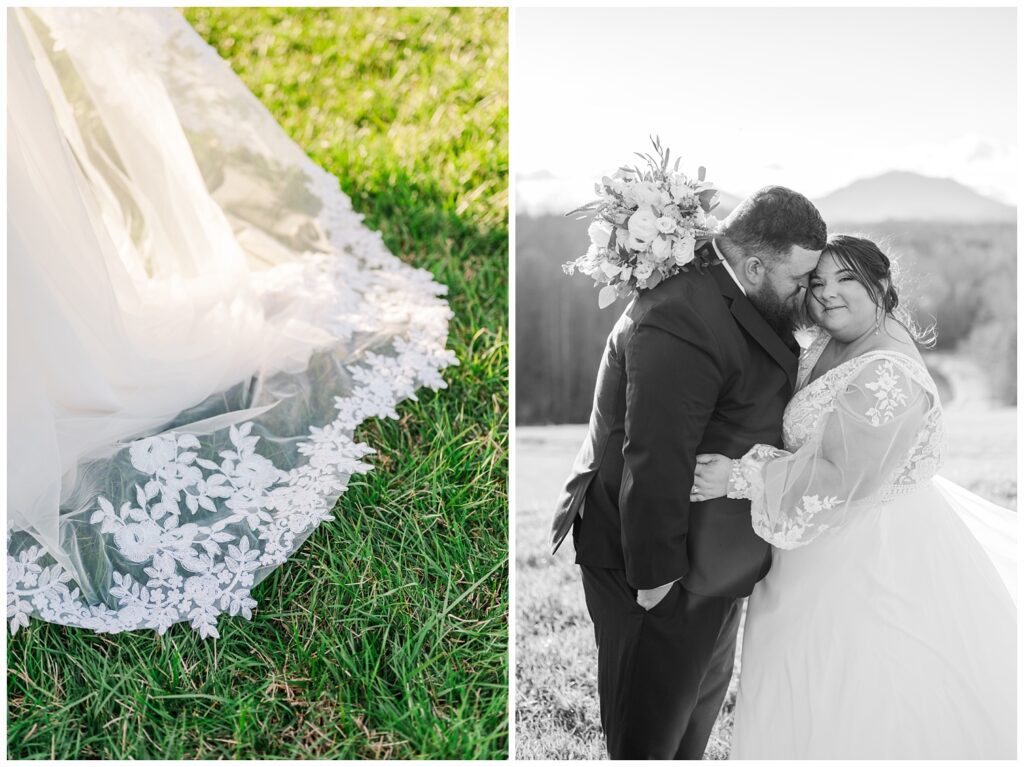 lace details at the bottom of the bride's wedding dress