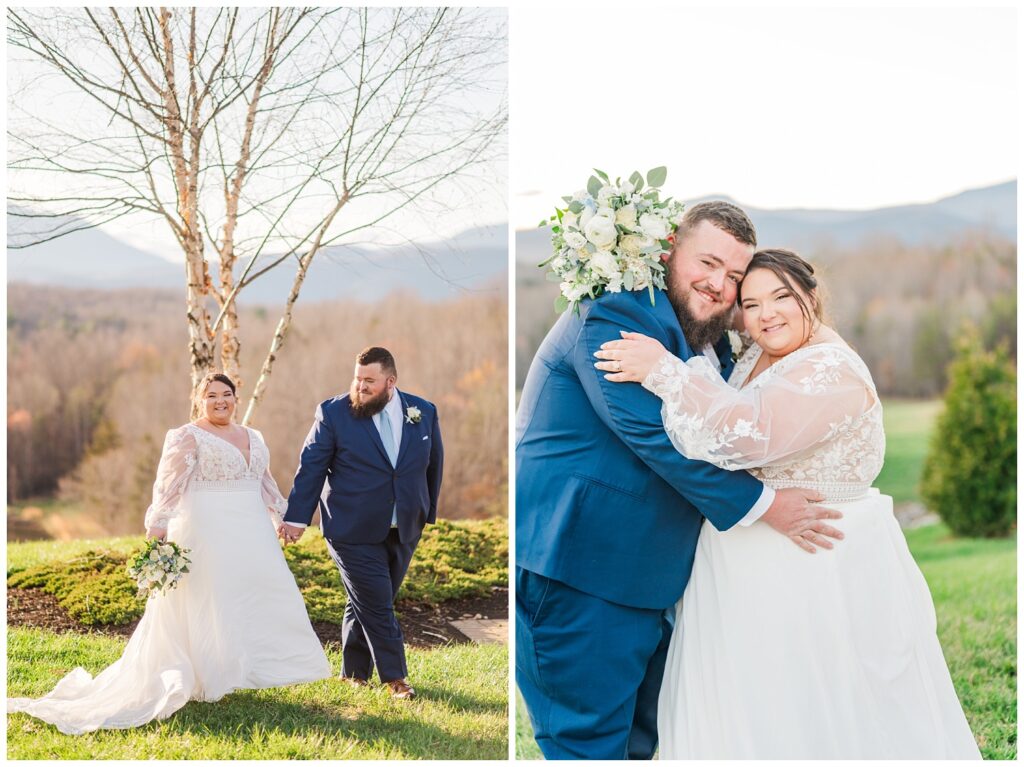 bride and groom hugging each other outside at a Virginia wedding venue