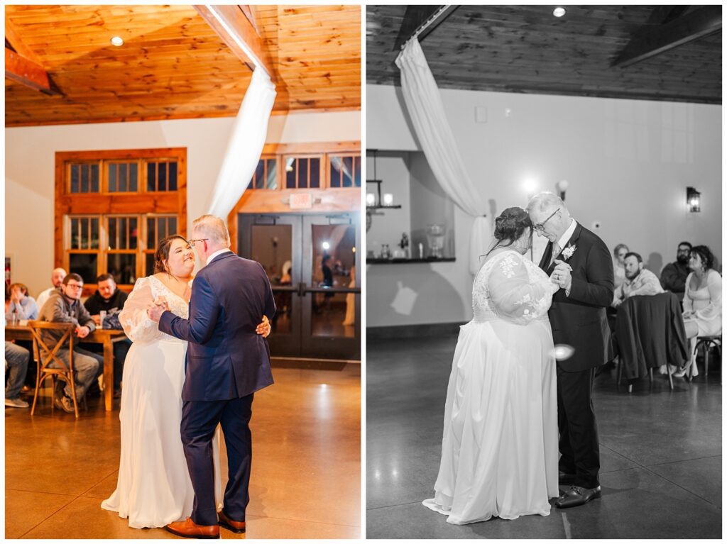 bride having first dance with her dad at Glass Hill Venue wedding reception